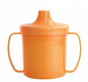 Поильник оранжевый с ручками и шкалой Just Lubby, твердый носик, 180 мл, от 6 мес (Lubby, 13971/144/12_оранжевый)